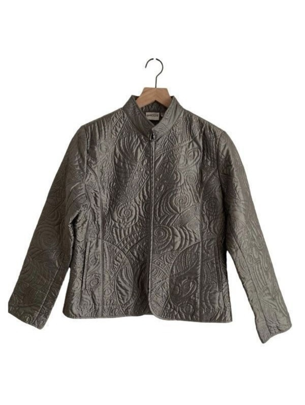 New! Chicos Gun Metal Gray Quilted Jacket Sz L